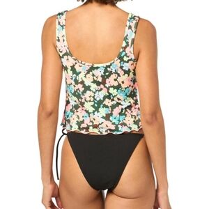 Floral Print Tankini Top with Black Bottom